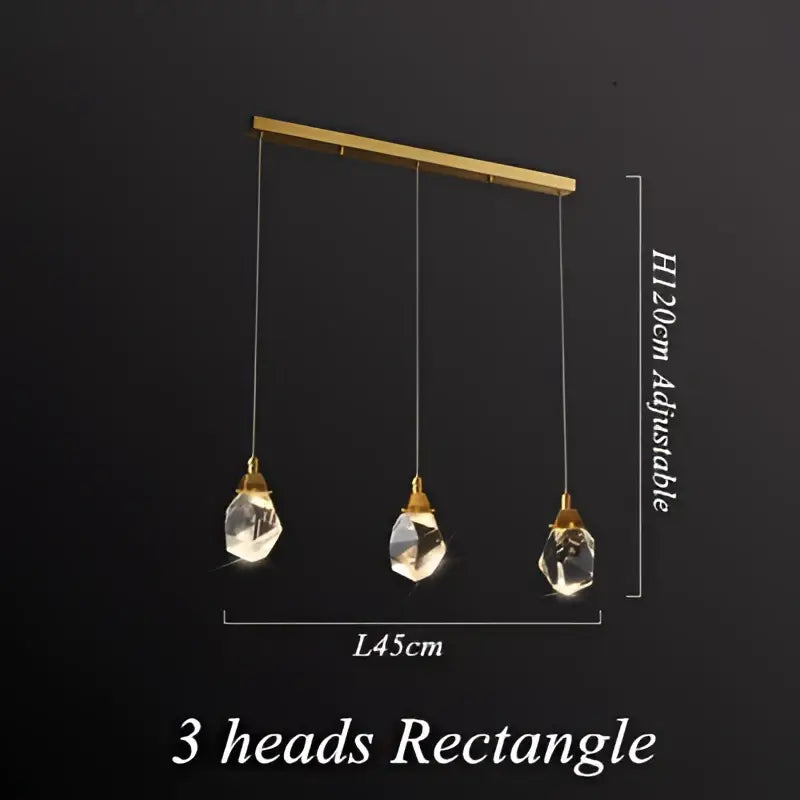 Brass Crystal 5-Head Rectangle LED Chandelier