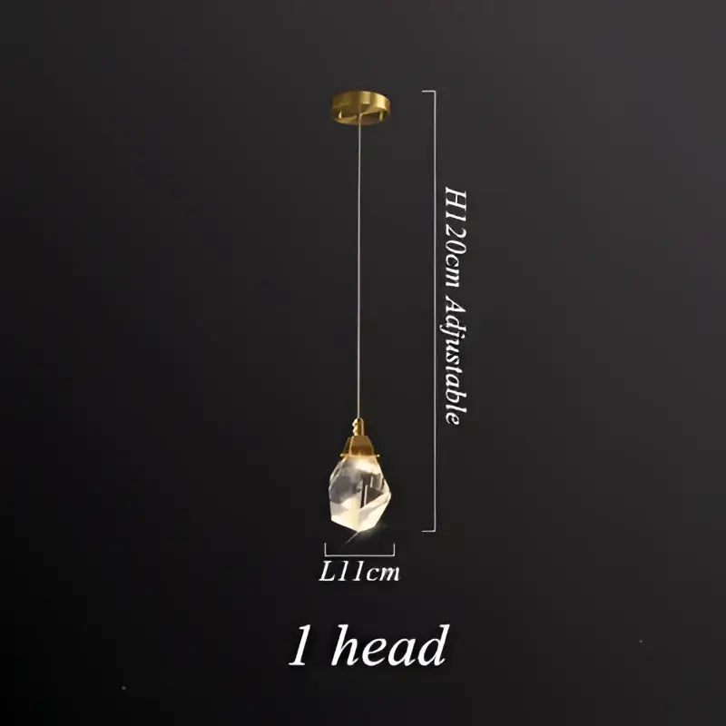 Brass Crystal 5-Head Rectangle LED Chandelier