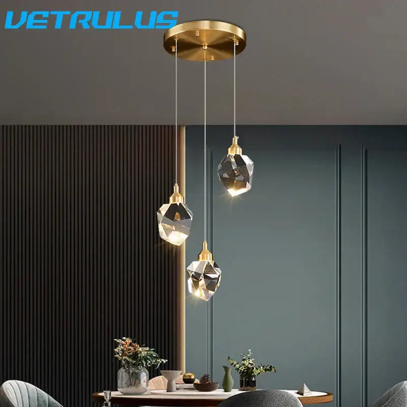 Brass Crystal 5-Head Rectangle LED Chandelier