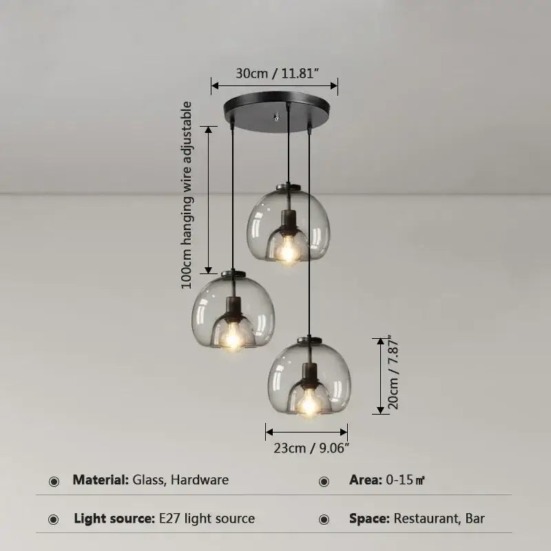 Glass Ball 3-Head Dining Pendant