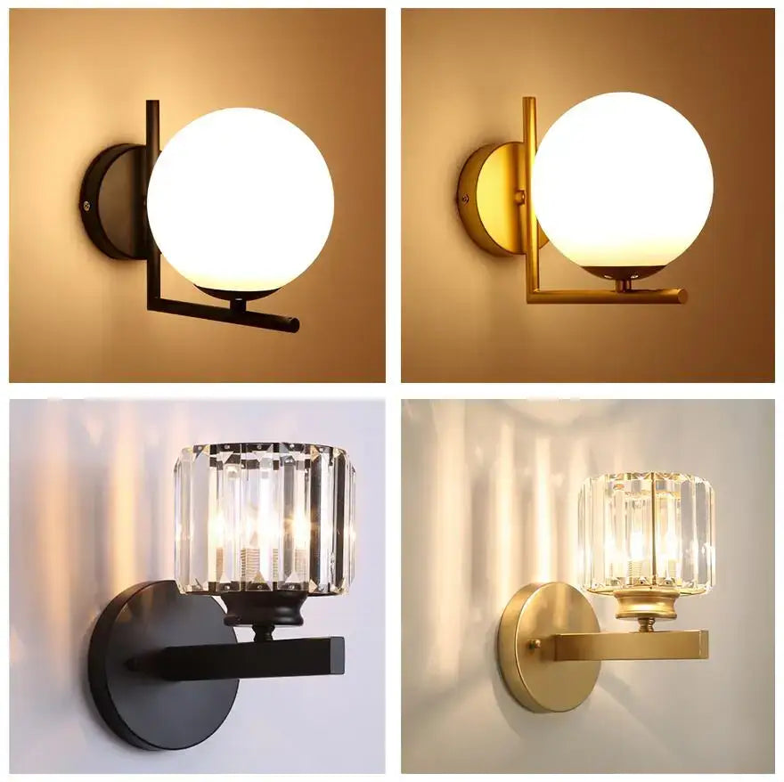 Crystal Glass Wall-Mounted Bedroom Wall Sconce