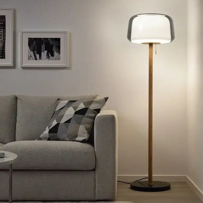 Glass Wood Floor Lamp