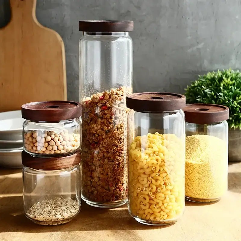 Glass Wood Storage Jars