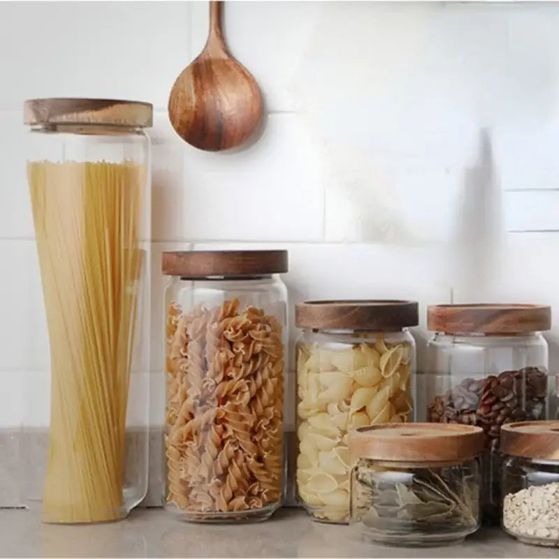 Glass Wood Storage Jars