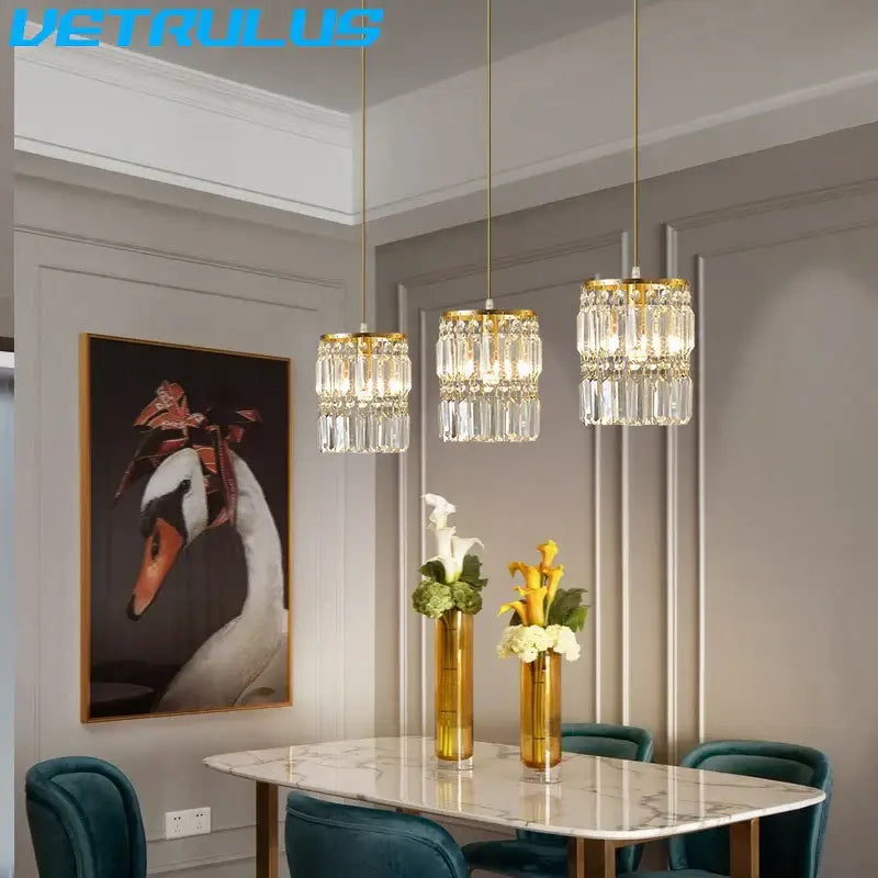 Gold Crystal 3-Head Dining Room Chandelier