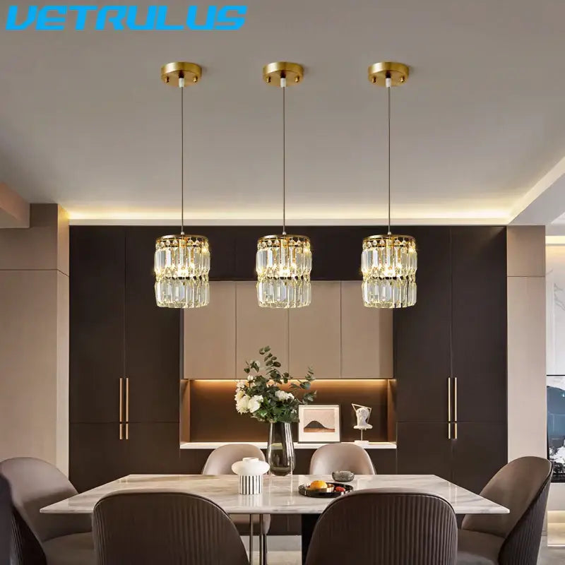 Gold Crystal 3-Head Dining Room Chandelier