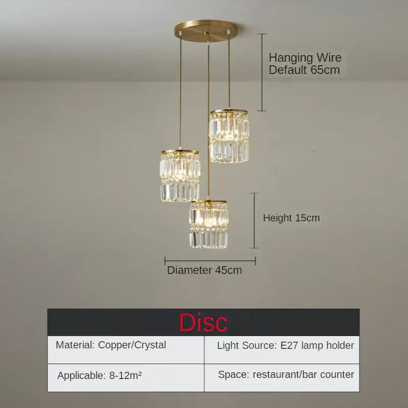 Gold Crystal 3-Head Dining Room Chandelier