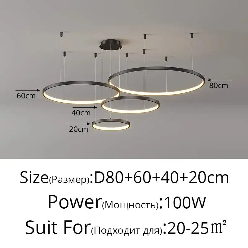 Gold LED 5-Ring Dimmable Chandelier