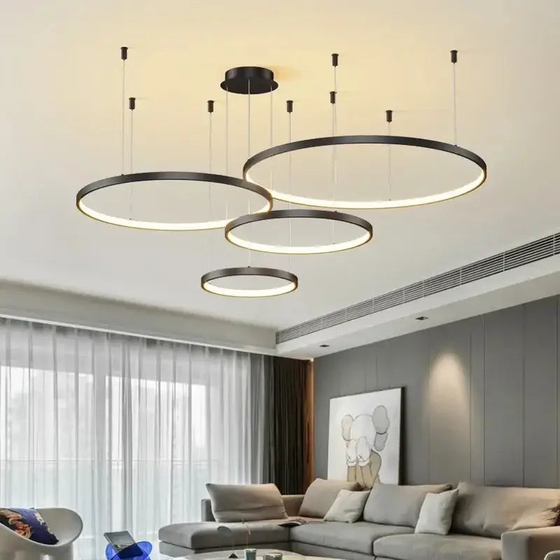 Gold LED 5-Ring Dimmable Chandelier
