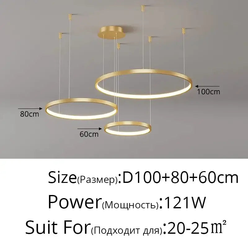 Gold LED 5-Ring Dimmable Chandelier