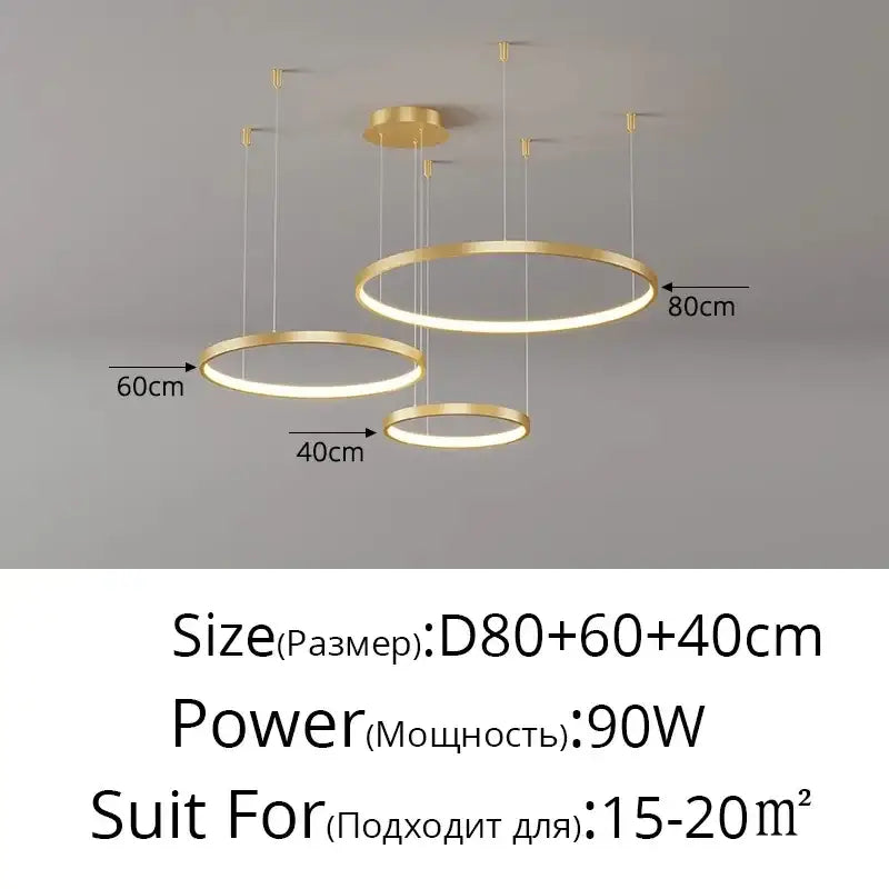 Gold LED 5-Ring Dimmable Chandelier