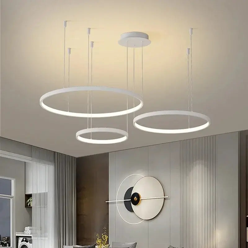 Gold LED 5-Ring Dimmable Chandelier