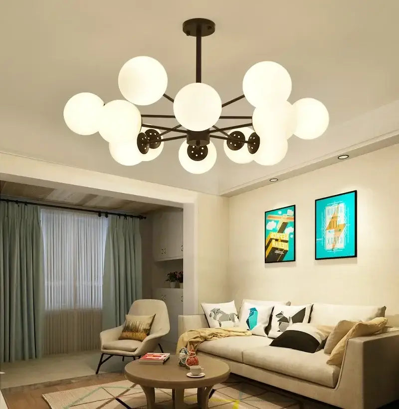 Gold Glass Ball Chandelier 12-Head Amber Glass