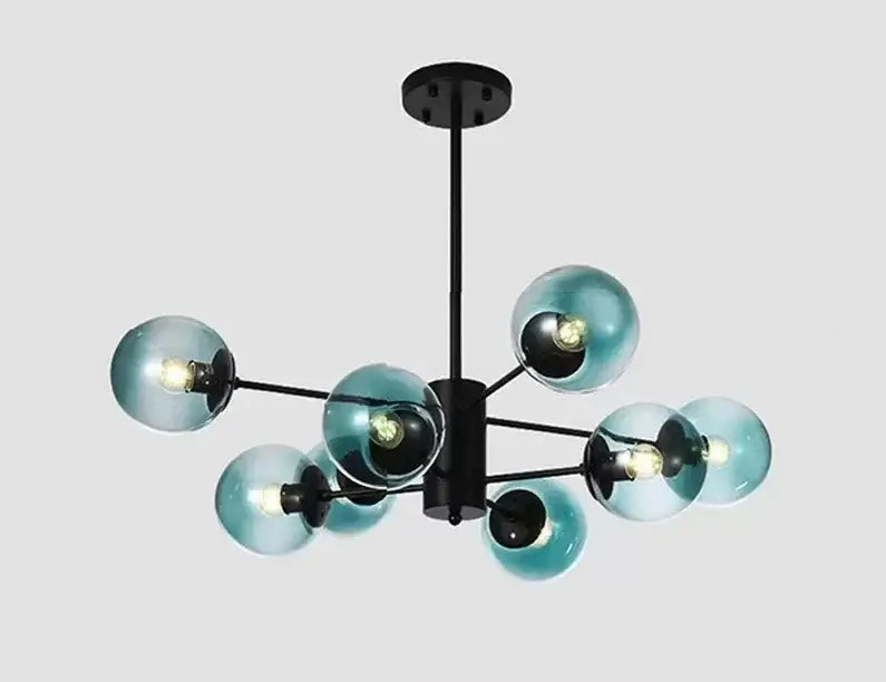 Gold Glass Ball Chandelier 12-Head Amber Glass