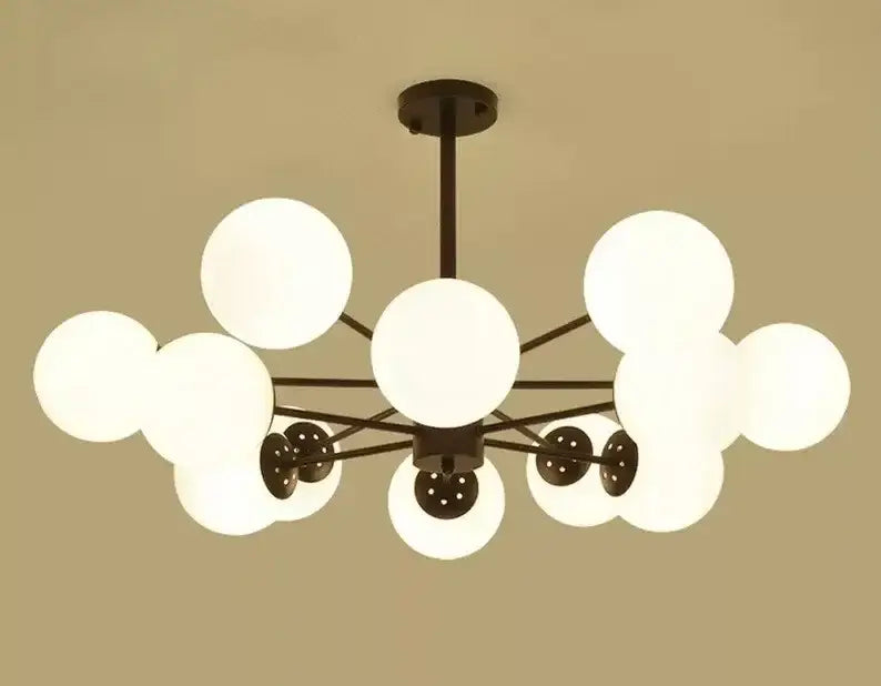 Gold Glass Ball Chandelier 12-Head Amber Glass
