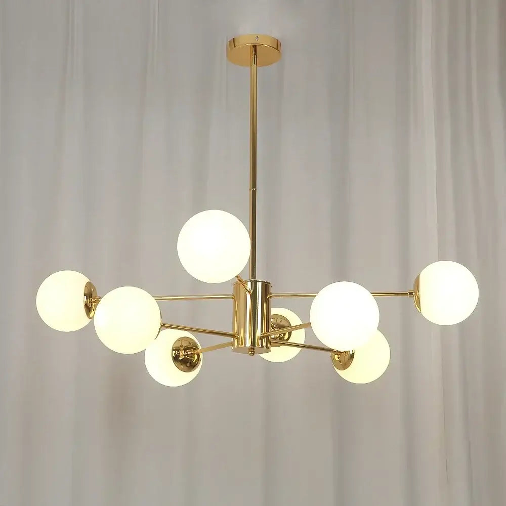 Gold Glass Ball Chandelier 12-Head Amber Glass