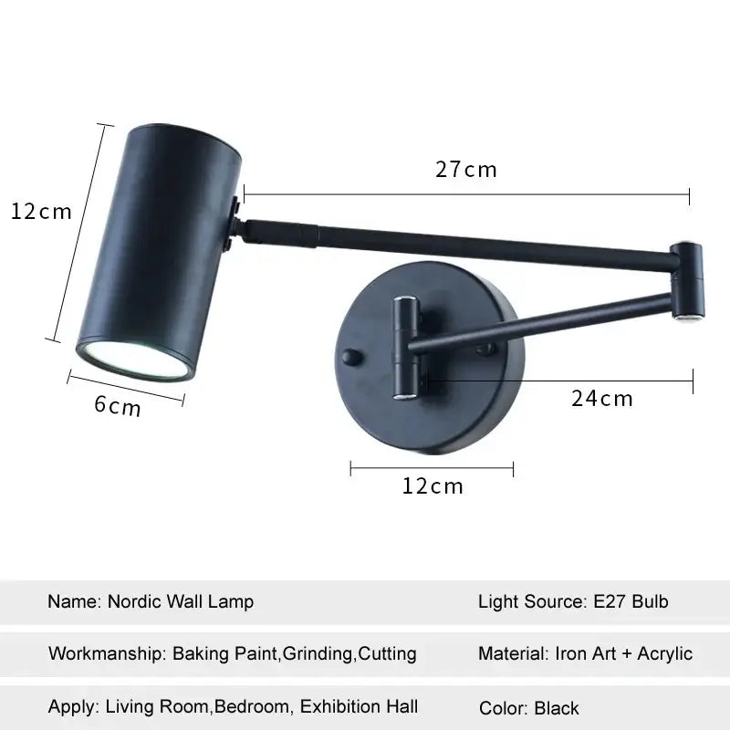 Gold Swing-Arm Adjustable Bedside Wall Lamp