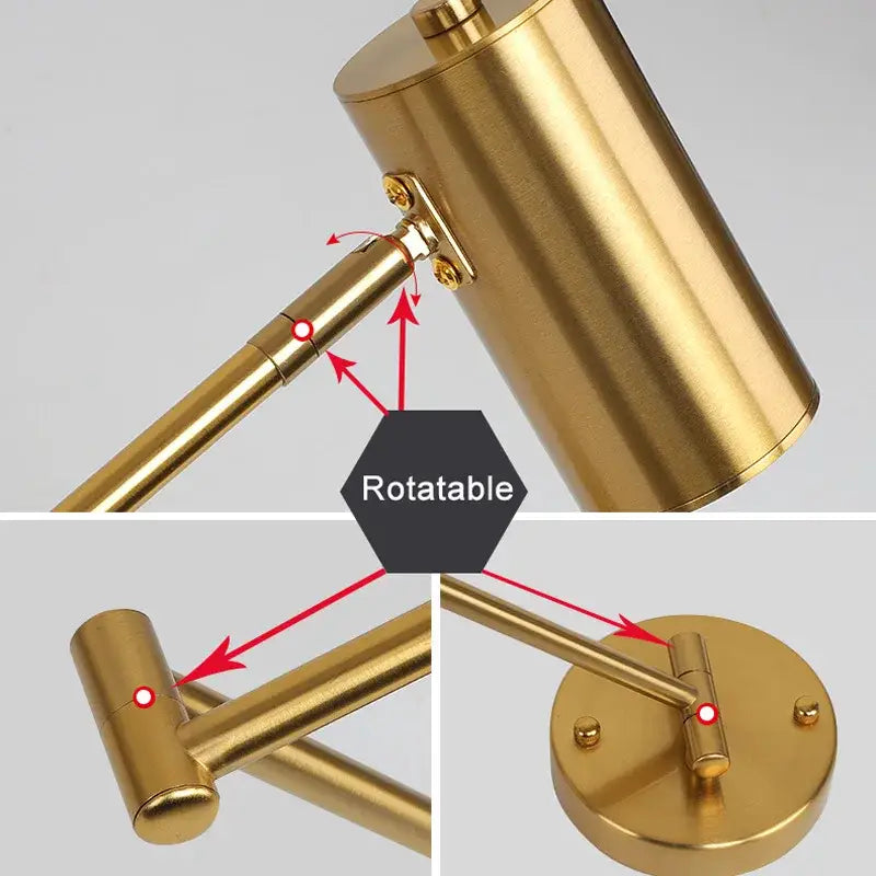 Gold Swing-Arm Adjustable Bedside Wall Lamp
