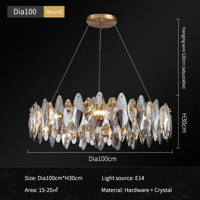 Gold Amber Crystal 100cm Chandelier
