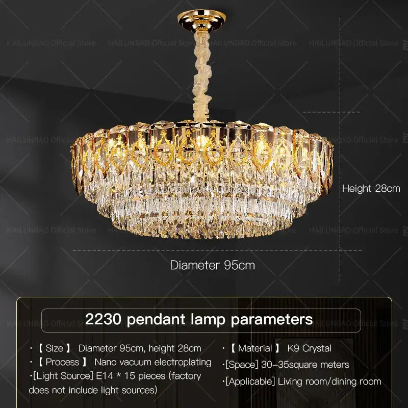 Gold Amber Crystal Italian Dining Chandelier