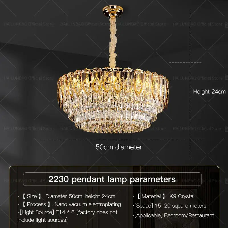 Gold Amber Crystal Italian Dining Chandelier