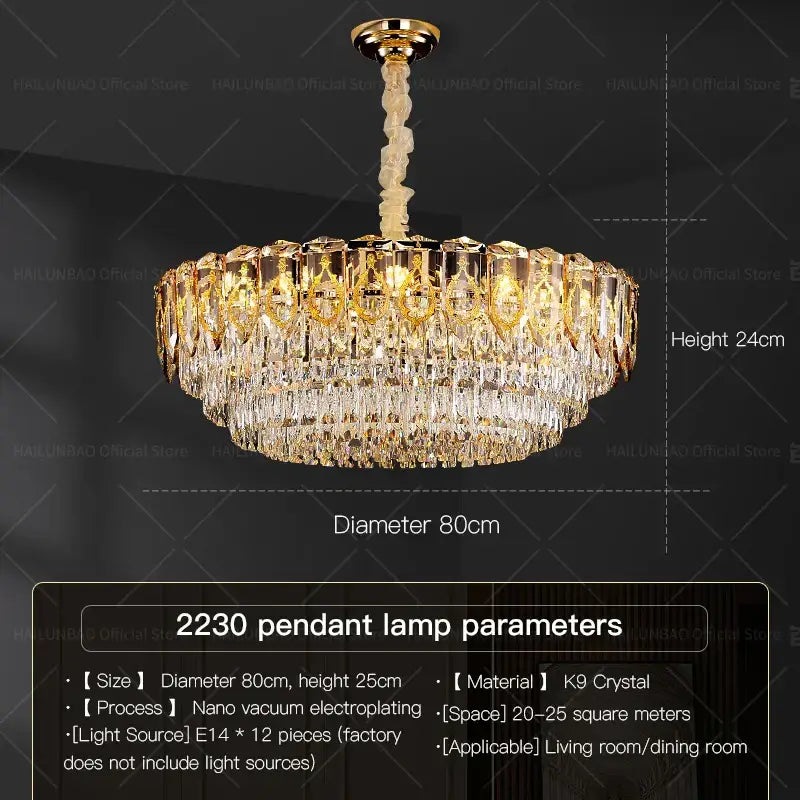 Gold Amber Crystal Italian Dining Chandelier