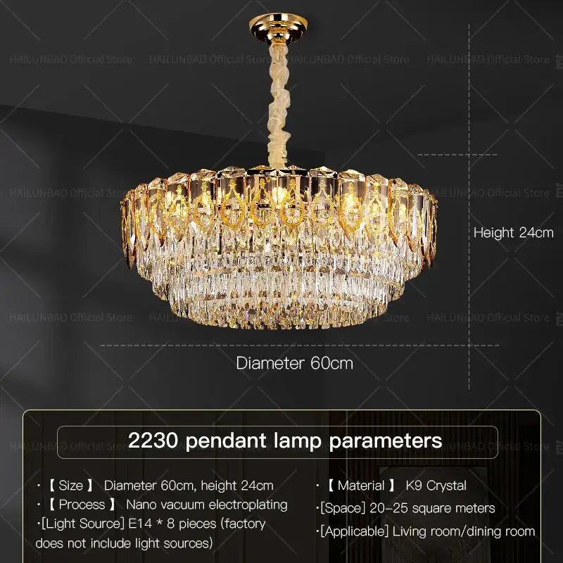 Gold Amber Crystal Italian Dining Chandelier