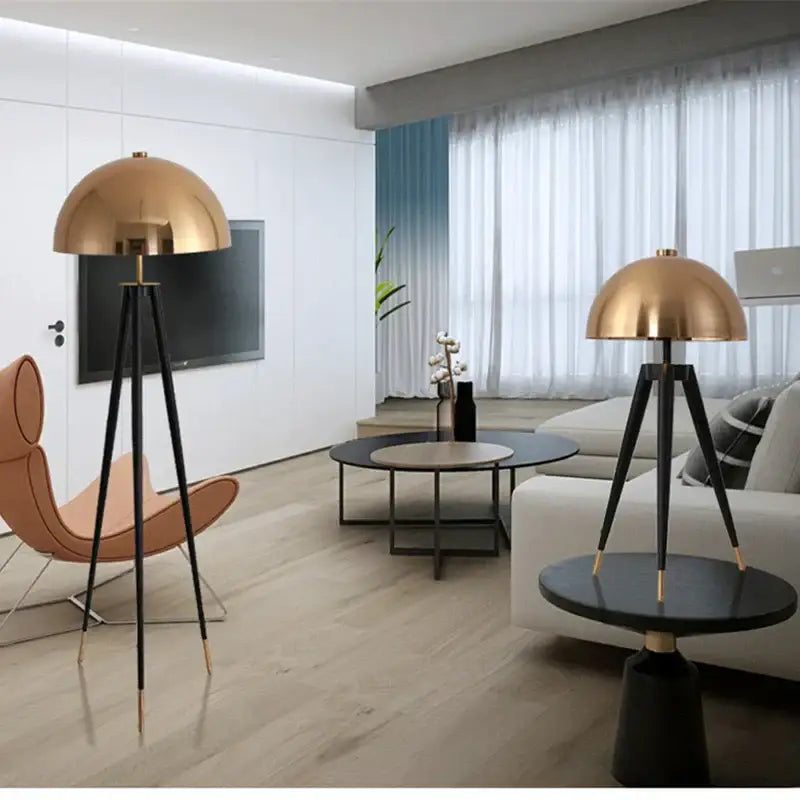 Gold Black Tripod Floor Lamp