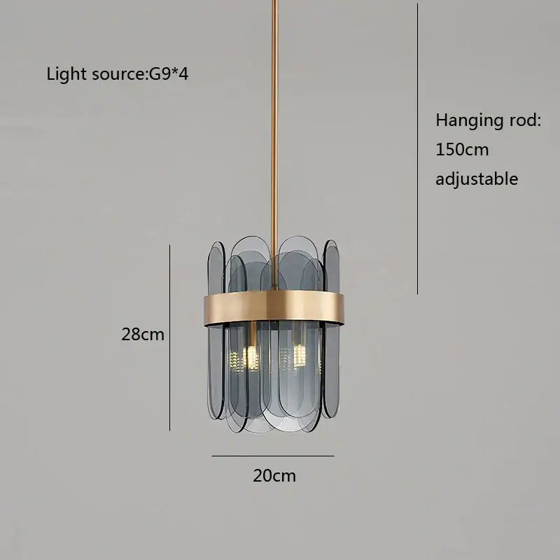 Gold Blue Glass Chandelier
