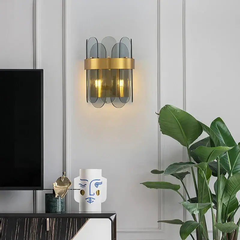Gold Blue Glass Chandelier