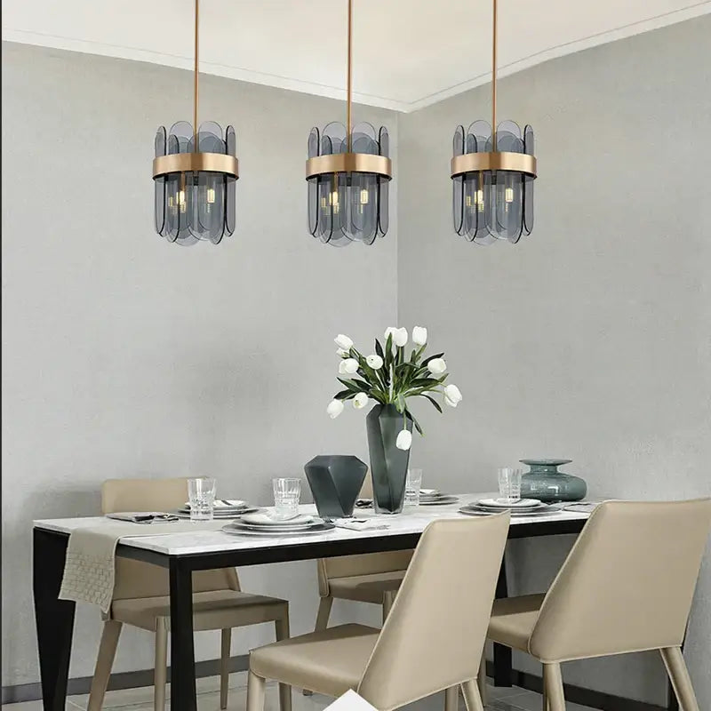 Gold Blue Glass Chandelier