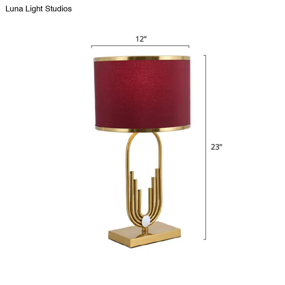 Gold Burgundy Fabric Lamp