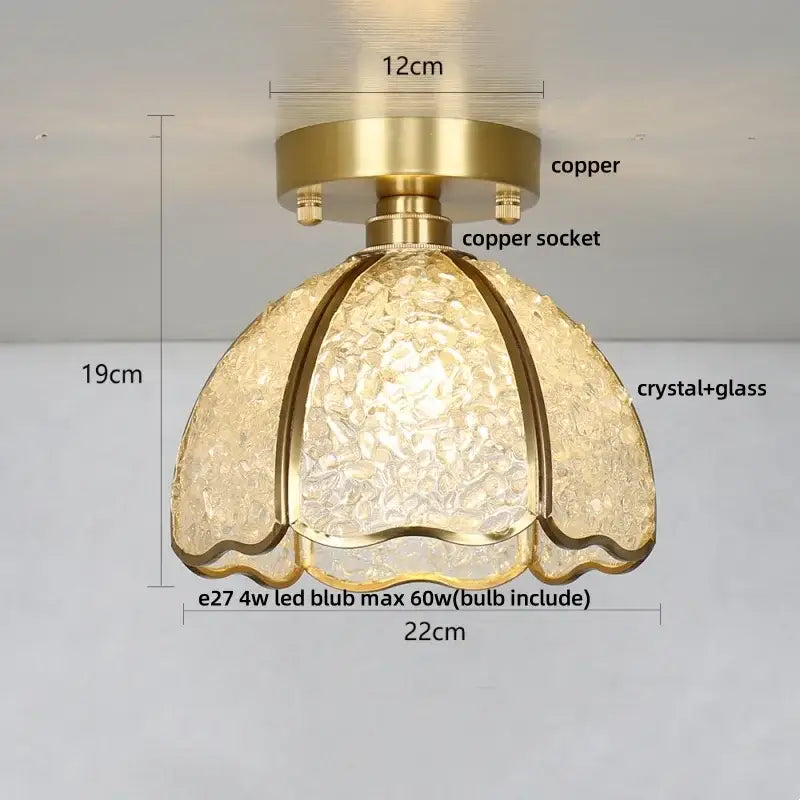 Gold Crystal Ceiling Light Pink Column Glass