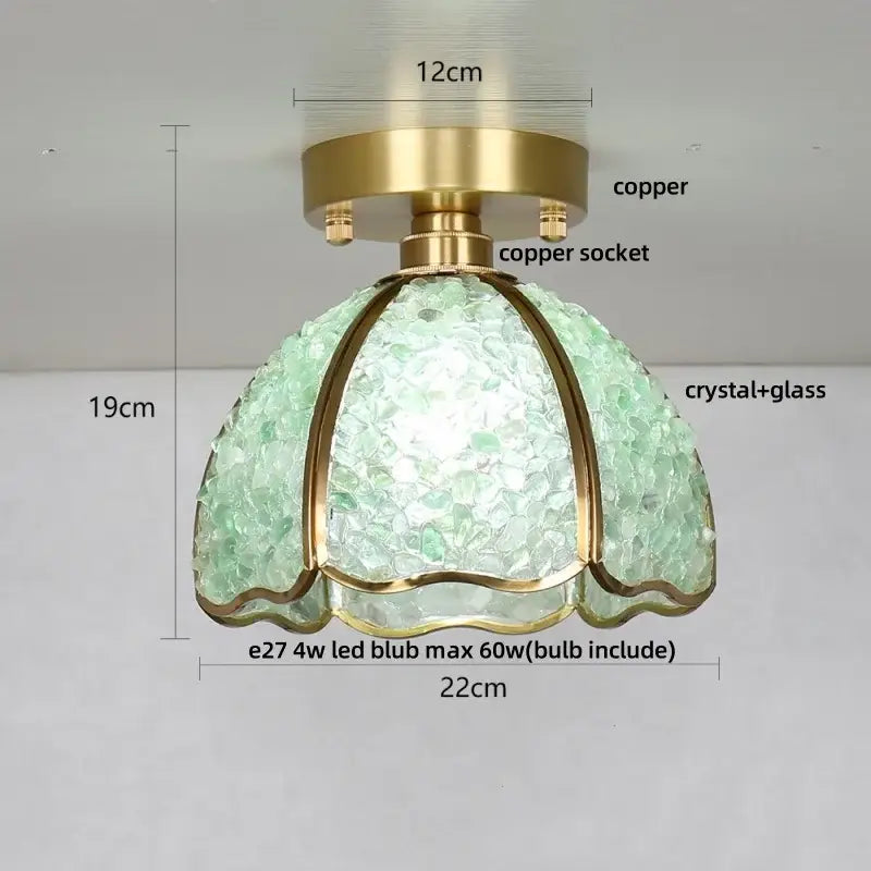 Gold Crystal Ceiling Light Pink Column Glass