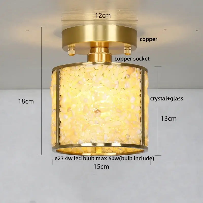 Gold Crystal Ceiling Light Pink Column Glass
