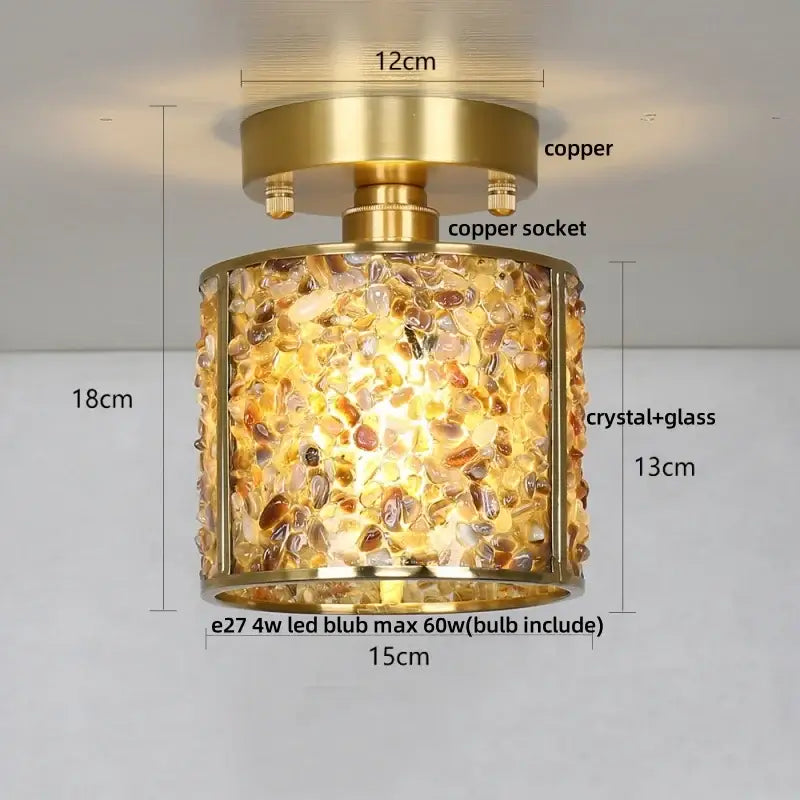 Gold Crystal Ceiling Light Pink Column Glass