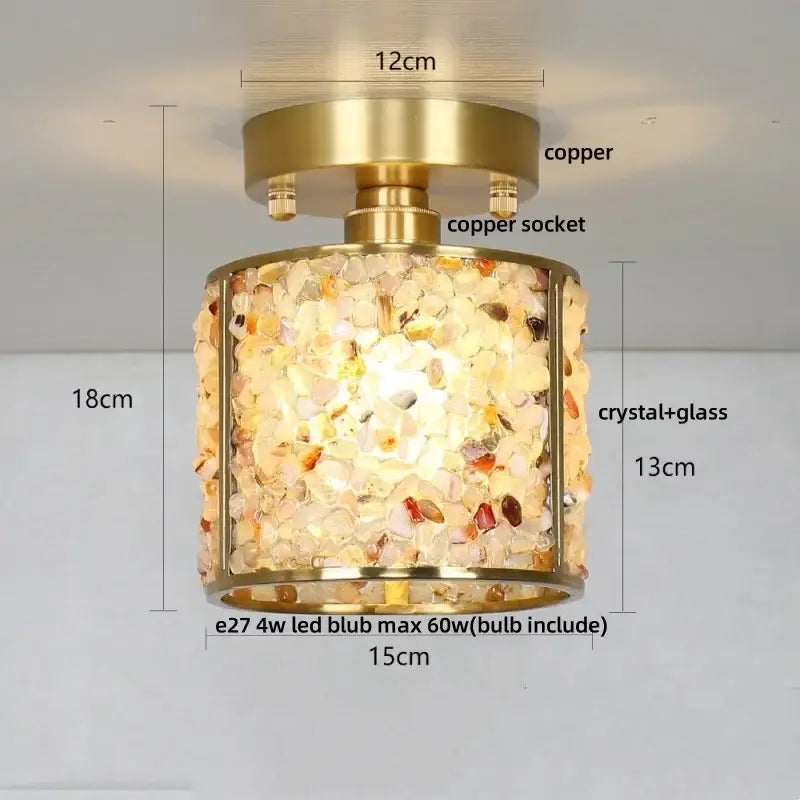 Gold Crystal Ceiling Light Pink Column Glass