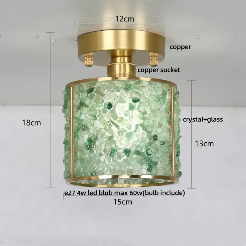 Gold Crystal Ceiling Light Pink Column Glass