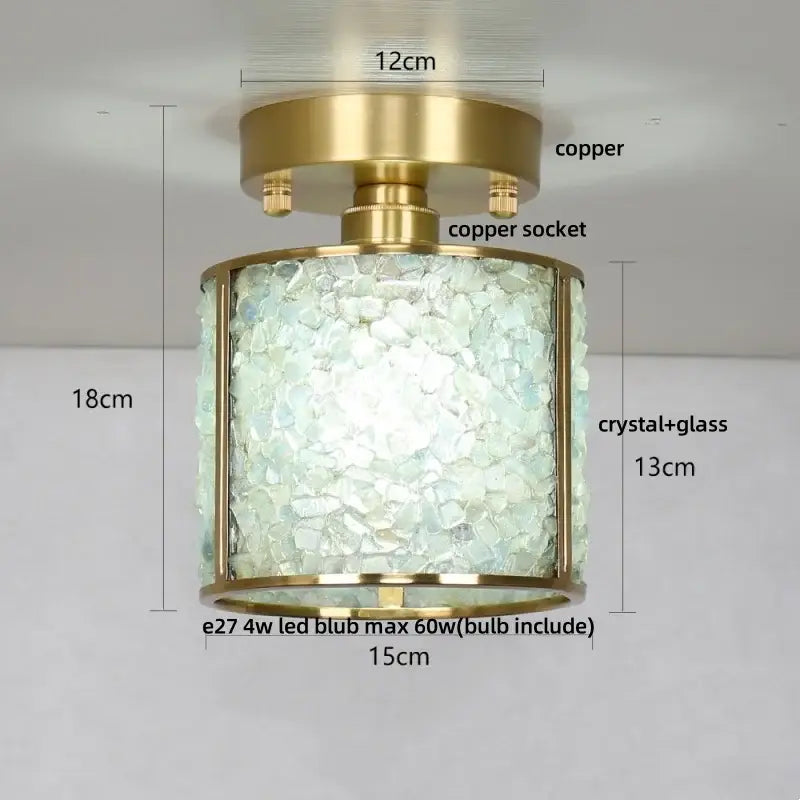 Gold Crystal Ceiling Light Pink Column Glass