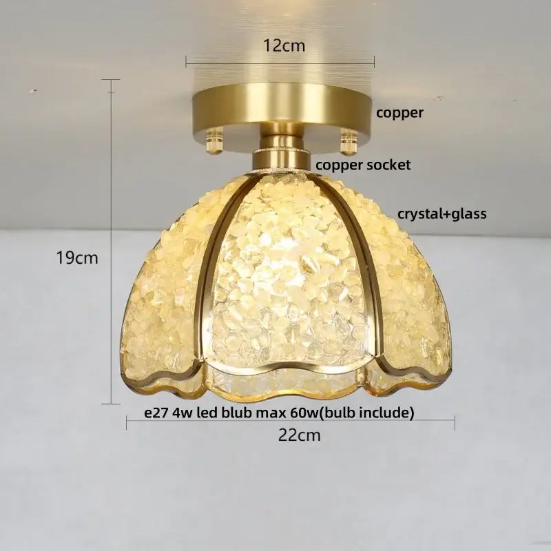 Gold Crystal Ceiling Light Pink Column Glass