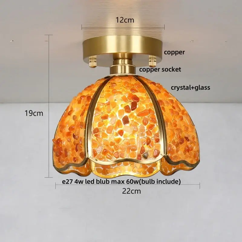 Gold Crystal Ceiling Light Pink Column Glass