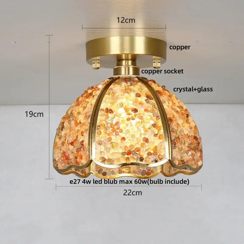 Gold Crystal Ceiling Light Pink Column Glass