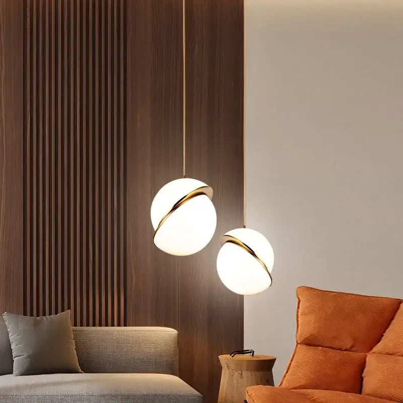 Gold White Ball Pendant Light