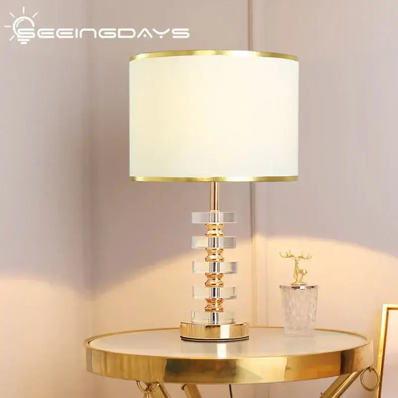 Gold White Crystal Table Lamp