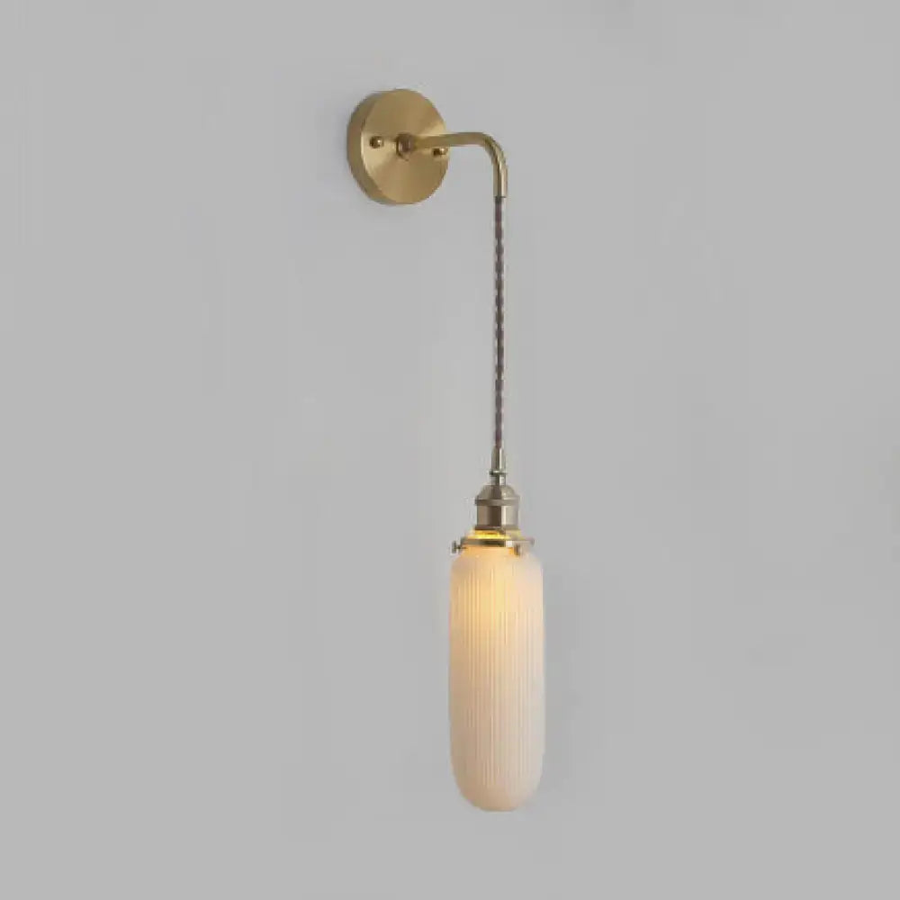 Gold Ribbed Glass Brass Compact Sconce