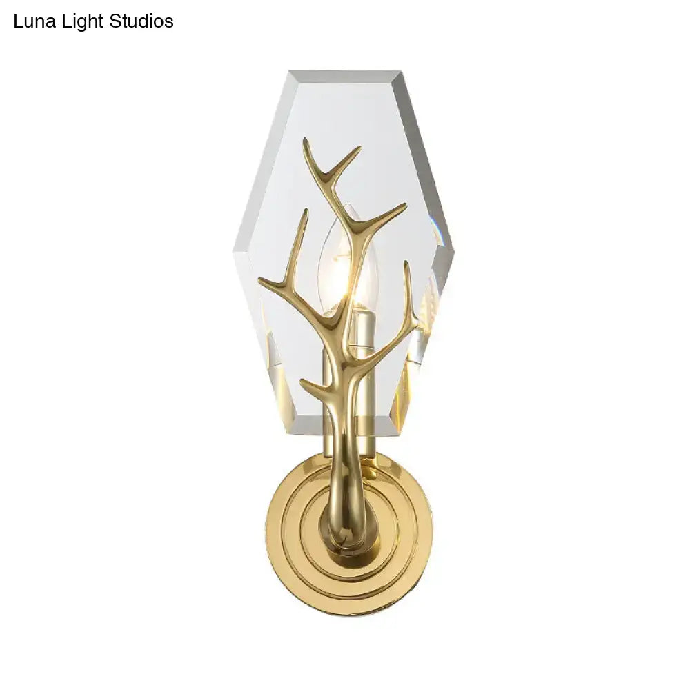 Gold Antler Wall Sconce with Crystal Accent