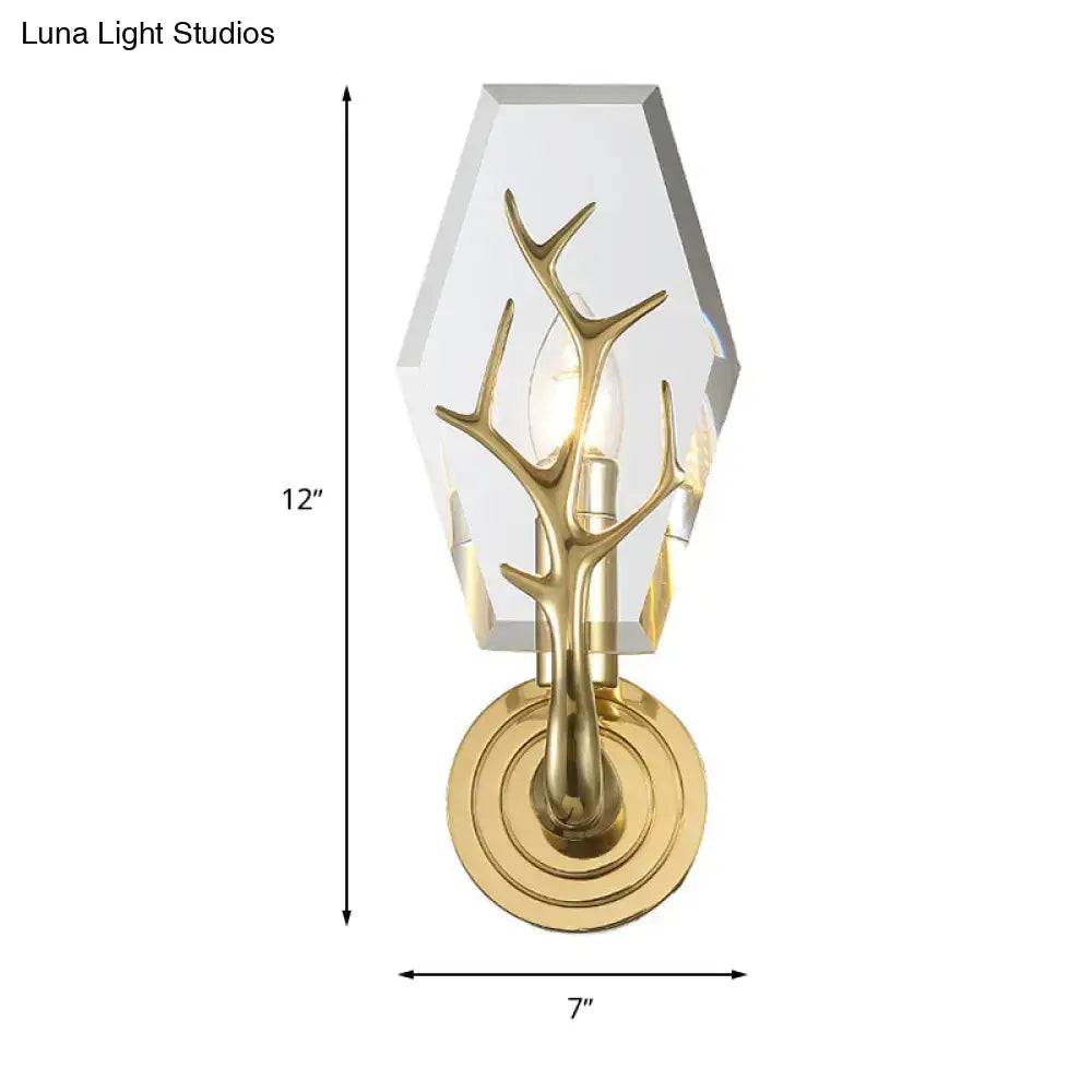 Gold Antler Wall Sconce with Crystal Accent
