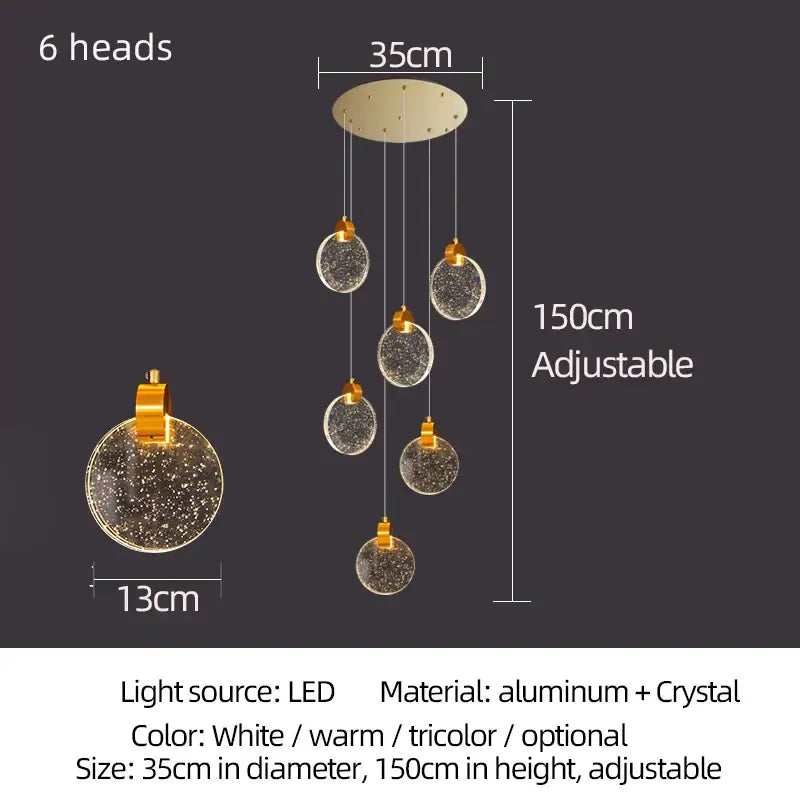 Gold Crystal Chandelier Light 18-Head Trichromatic