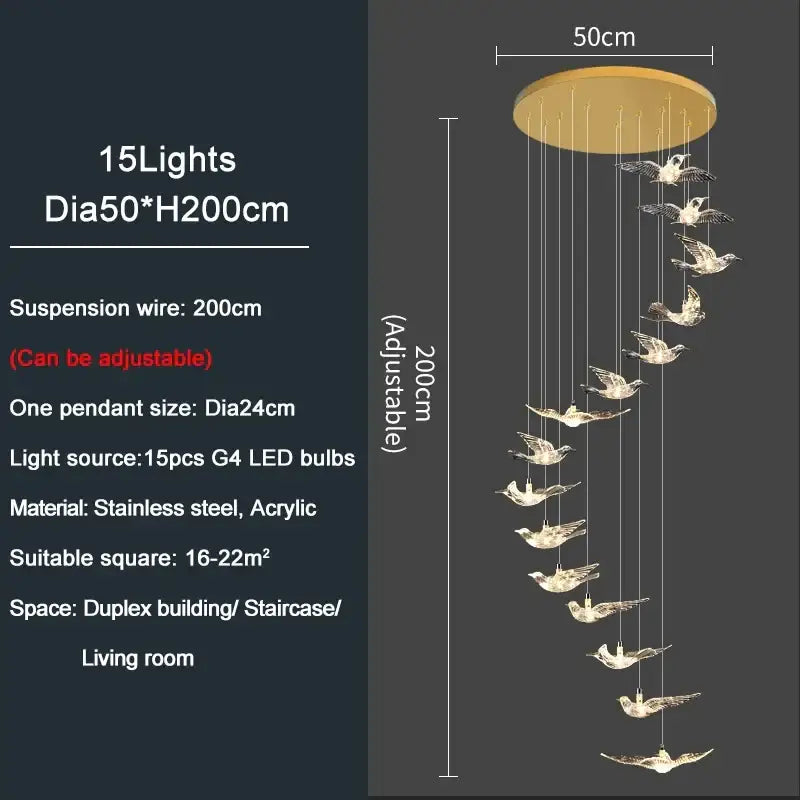Gold Bird LED Chandelier