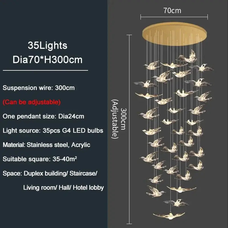Gold Bird LED Chandelier